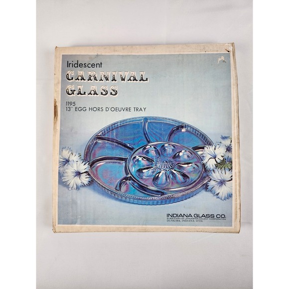 Indiana Glass Co. Other - In Box Indiana Glass Carnival Deviled Eggs Hors D'Oeuvre Tray Blue Iridescent